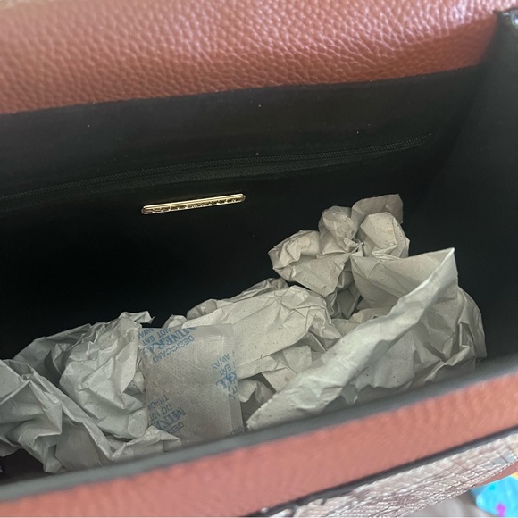 Steve Madden Cognac Animal Print Brown Squared Purse Adjustable Strap - Picture 3 of 5